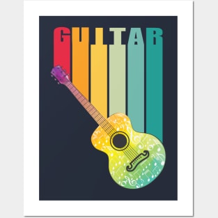 Acoustic guitar and music notes Posters and Art